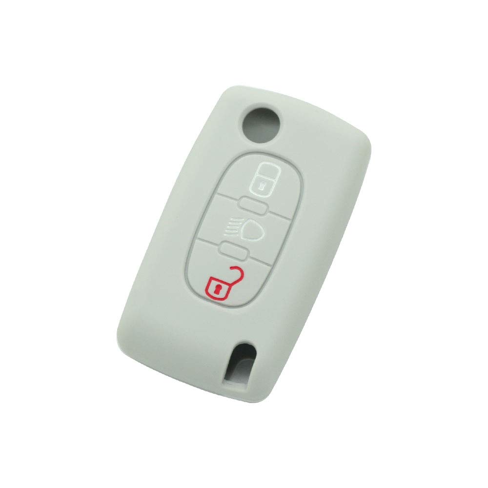 BROVACS Silicone Cover Protector Case Holder Skin Jacket Compatible with PEUGEOT CITROEN 3 Button Flip Remote Key Fob w/Light Symbol CV9305 Grey — image 1