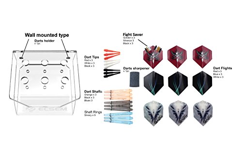 TenCloud 3 Sets/47 Packs Dart Accessories: 1 Acrylic Holder,1 Dart Sharpener, 9 Dart Flights with Flight Savers,9 Medium Shafts with O-Rings,9 Softip Points