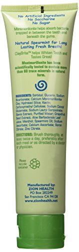 Zion Health Claybrite Natural Toothpaste, Natural Mint, 4 Ounce