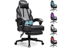 BOSSIN Gaming Chair with Massage, Ergonomic Heavy Duty Design with Footrest and Lumbar Support, Large Size Cushion High Back Office Chair, Big and Tall Gaming Computer Chair for Kids