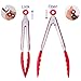 Set of 2 Kitchen Tongs 9-Inch & 12-Inch, Premium Stainless Steel BPA Free Silicone Non-Stick Grilling Barbeque Cooking Locking Food Tongs, Red