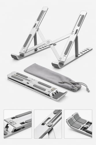 Suporte para Notebook e Tablet Linha Premium em Alumínio Dobrável e Ergonômico Para Desktop Portátil Ajustável em 6 Ângulos com Altura Regulável Leve Apoio Universal - Com estojo para armazenagem