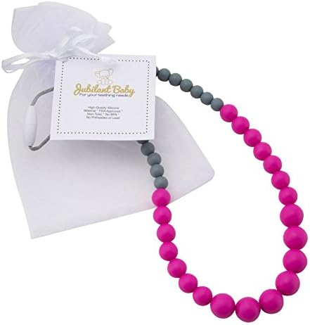 Silicone Teething Necklace for Mom, BPA Free, For Chewing and Also Used as a Nursing Necklace while Breastfeeding, Provides Soothing Relief & Acts as a Sensory Toy (Giraffe & Ring Alternative) – Pink