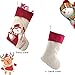 WEWILL Lovely Christmas Stockings Set of 3 Santa, Snowman, Reindeer, Xmas Character 3D Plush Linen Hanging Tag Knit Border, 17 Inch