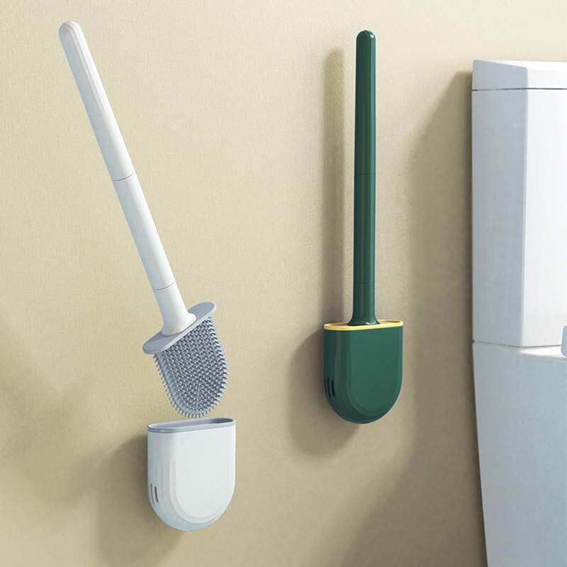 Toilet Brush and Holder Set, Bathroom Cleaner Brush Toilet Cleaner Holder Set, Flexible Toilet Bowl Brush Head with Silicone Bristles, Compact Size for Storage and Organization,, White