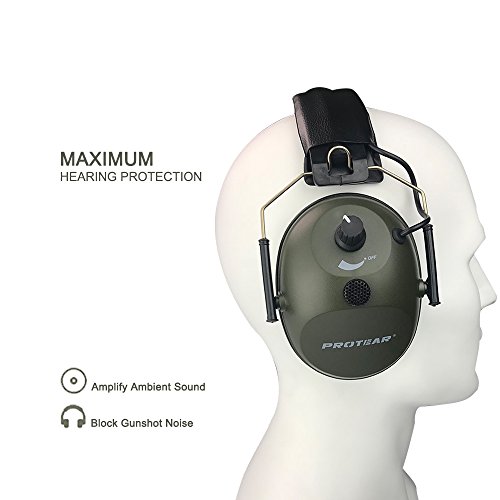 Protear Electronic Single Microphone Shooting Range Gear Hunting Earmuff Sound Enhancement Hearing Protector--NRR 24dB Army Green