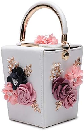 Women Satin Flower Evening Bag Box Clutch Bridal Clutch for Wedding Prom Cocktail Party