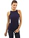 PattyBoutik Women Crew Neck Sleeveless Ribbed Knit Top (Navy Blue Medium)