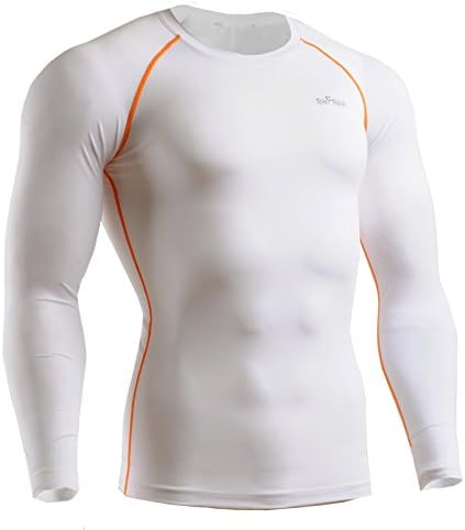 Emfraa Men Women Compression Under Cool Base Layer T Shirt Long Sleeve White,X-Large,E-2