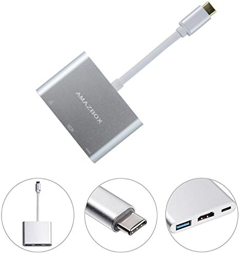Type C to HDMI,USB-C to HDMI Adapter,Amazbox USB 3.1 Type-C to 3 in 1 Hub Adapter With USB3.0+HDMI+Type-C Charging Adapter for New Macbook/Chromebook Pixel/Dell XPS13/Yoga 900/HDTV/Projector (Sliver)