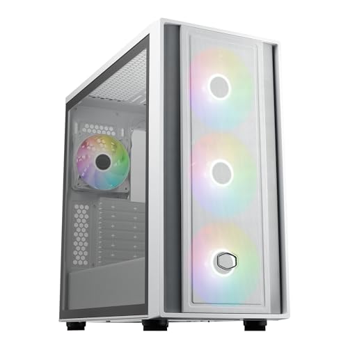 Cooler Master MasterBox 600 White ATX Mid-Tower Case, Back-Connected Motherboard Asus|MSI|Gigabyte, 410mm GPU Max, *420mm AIO Max, Type C, Tempered Glass, Triple 140mm SickleFlow PWM, FineMesh Airflow