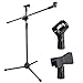 AW 4pcs Boom Mic Stand Floor Adjustable Height Mic Tripod Stand Dual Mic Clip Holder Folding Microphone Holder for Singing Live Stream Stage Studio