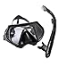 Adults Scuba Diving Mask Snorkeling Package Set Dry top Snorkel Purge Valve with Silicone Mouth Piece, Tempered Glass Lens Freediving Mask Anti-Fog No Leak Watertight,Black - Gear Bag Included