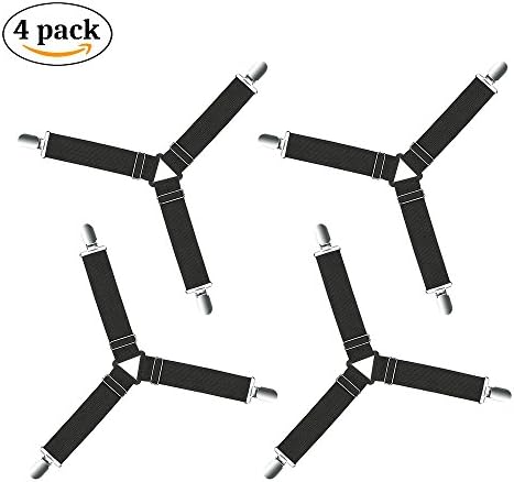 Premium Bed Sheet Fasteners, 4pcs Adjustable Sheet Holder and Triangle Bed Grippers With Heavy Duty Elastic Straps Clip for Mattress Covers, Sofa Cushion - Black