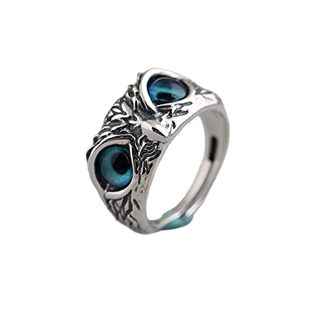 Wedity Devil Eyes Owl Ring Retro Silver Open Adjustable Animal Bird Band Jewelry for Women and Men