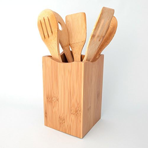 6 Piece Bamboo Utensils and Holder - 100% Natural Wood by Simply Natural Bliss that is Environmentally Friendly - Cooking Spoons & Spatulas for everyday use in a beautifil bamboo box