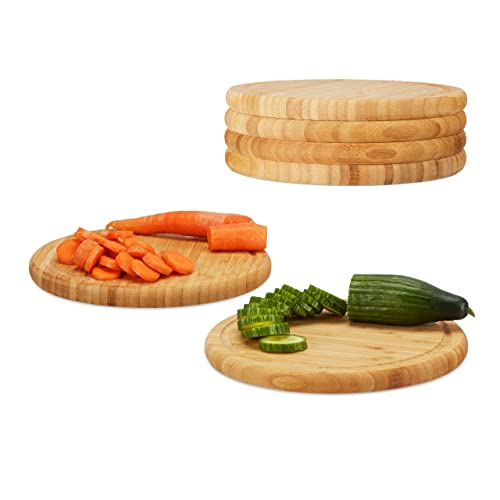Relaxdays, Natur Frühstücksbrettchen rund 6er Set, Bambus, 30 cm, Küchenbrett, pflegeleicht, natürlich, messerschonend, 10022153_307