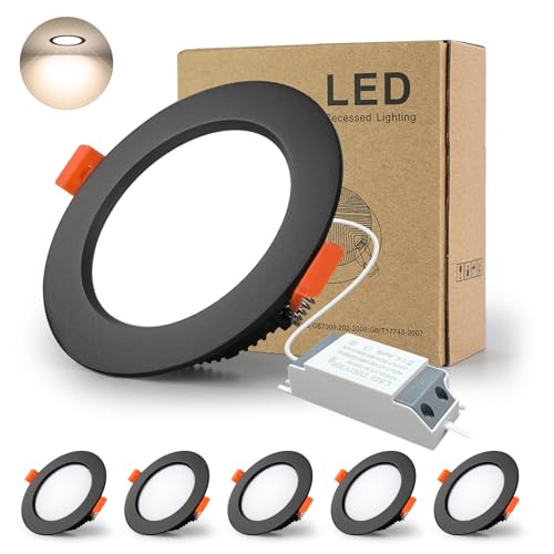 BAGZY Einbaustrahler Schwarz LED Spots ultra flach 12W 230V IP44,1000 Lumen 5er Set Natürliches Weiß 4000K Ausschnitt 110-130mm,CRI 80,Einbauleuchten Decken Spot,für Schlafzimmer Badezimmer Wohnzimmer