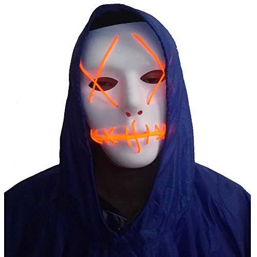 A-MORE Halloween Mask Cosplay LED Glow Scary EL Wire Light Up Grin Masks For Festival Parties Costume (Orange)