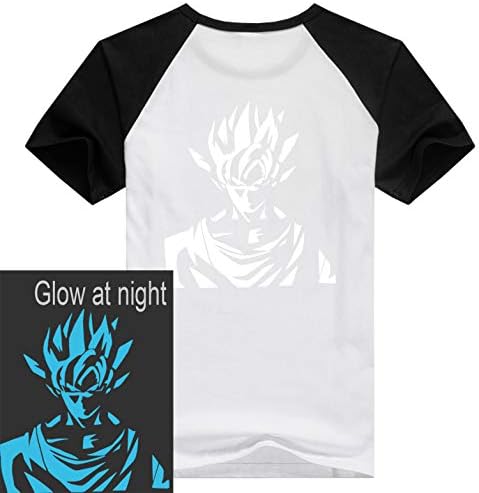 ELEFINE Dragon Ball Z T-Shirt Super Saiyan Goku Anime Costume Short Tee Glow at Night Black&White