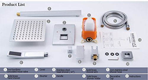 RBROHANT CS85006CM Shower Fixtures Polished Chrome All Metal Split Big Flow Rain Shower Faucet Systems (large)