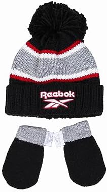 Reebok 2-Piece Baby Winter Hat and Mittens Set Warm Knitted Pom