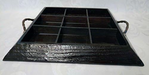 Square handmade rustic wood serving tray with removable divider. Fill with your favorite wine | drinking | shot glasses, flowers, mints, or decorations.