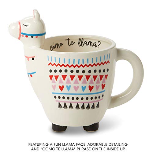 White Ceramic Coffee or Tea Mugs: Tri-Coastal Design Como Te Llama Coffee Mug with Hand Printed Designs and Printed Saying - 18.6 Fluid Ounce Large, Cute Handmade Cup
