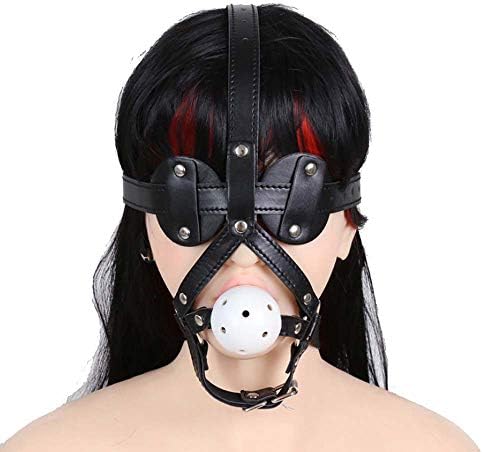 Pavian Faux Leather Headgear Hood Mask Mouth Ball Cross Eye Blind Halloween Dress Up Toy