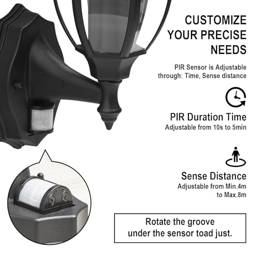 Aranzyec Motion Sensor Outdoor Wall Lights, PIR Outdoor Wall Light Mains Powered, Aluminum Outside Lantern, Waterproof Porch Light Fixtures Wall Mount for Entryway Doorway Garage, E27 Socket