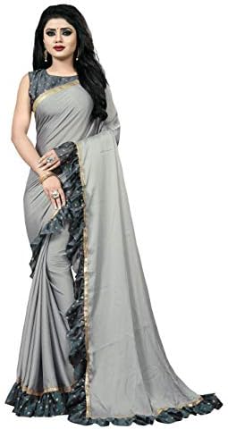Vaishnavi Women's Georgette Printed Frill Ruffle Saree With Printed Blouse