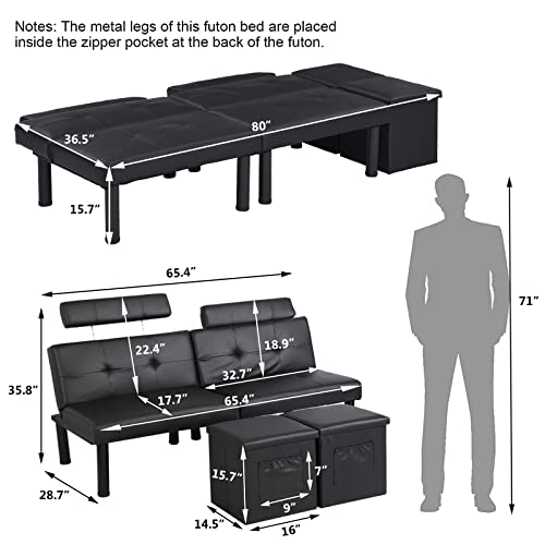 VUYUYU Convertible Futon Sofa Bed with Two Storage Ottoman/Coffee Table