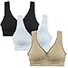 KINYAOYAO Women's 3-Pack Seamless Post-Surgery Bra Sports Bra with Removable Pads Black-White-Beige