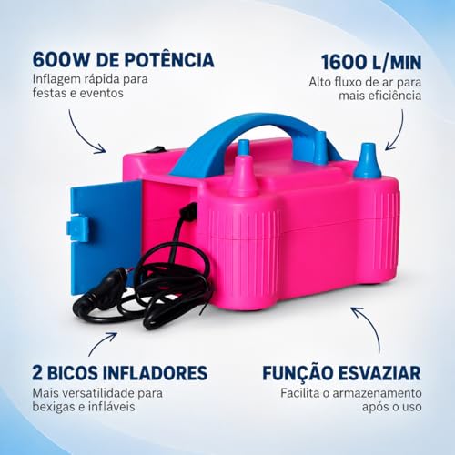 Bomba Inflador de Bexigas 220V 2 Bicos Compressor de Ar Para Balões