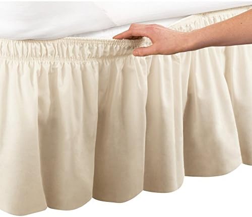 FINE LECHO 100% Egyptian Cotton Pleated Three Sides Fabrics Wrap Around Elastic Dust Ruffled Bed Skirt With 16'' Tailored Drop 600 Thread Count Cover Bed Perfectly Solid (Queen/King, Ivory)
