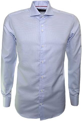 Guide London Men's Sky Blue Check Long Sleeve Shirt L