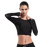 J-pinno Women's Athletic Mesh Long Sleeve Crop Top Shirt Workout Yoga Dry Fitness T-Shirt