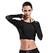 J-pinno Women's Athletic Mesh Long Sleeve Crop Top Shirt Workout Yoga Dry Fitness T-shirt