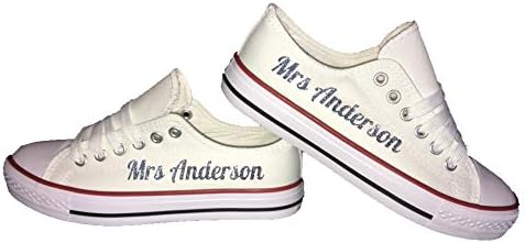 Personalised Wedding Trainers - Bride Pumps Shoes Glitter Print customised Ladies Canvas Trainers Your Date Bridal Flats Pumps American Sportswear