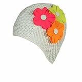 Latex Bubble Crepe Swim Bathing Cap with 3 Flowers (Available in 12 Colors)