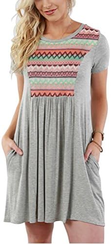 Myobe Womens Short Sleeve Tunic Top Casual T-Shirt Dress Plus Size Blouse with Pockets Knee Length(2XL,Gray)