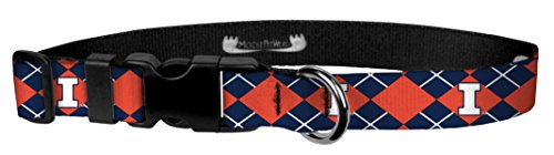 Moose Pet Wear Dog Collar â€“ University of Illinois Adjustable Pet Collars, Made in The USA â€“ 1 Inch Wide, Large, Argyle