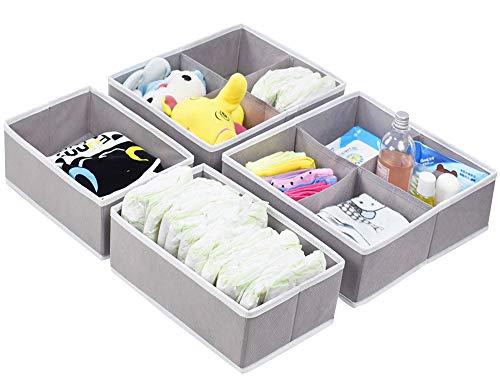 homyfort Dresser Drawer Organizer Clothes, Drawer Dividers, Foldable Closet Bra, Underwear, Sock, Organizer Storage Box Cubes for Women Baby, Set of 4 (Grey 10 Section)