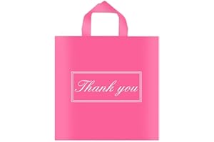 Odseciran Thank You Bags for Small Business, Shopping Bags with Handle,Black Plastic Bags, White