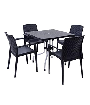 DZYN Furnitures Plastic Supreme Outdoor 4 Texas Chair and 1 Olive Table (Black)