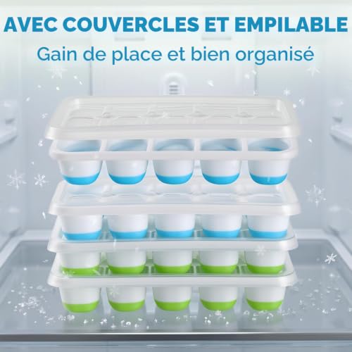 Silicone Ice Cube Trays with Lid, 4 Pieces Small Ice Cube Mould | Flexible and easy to remove, LFGB certified, BPA free and food grade, stackable ice cube tray