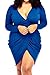 POSESHE Womens Plus Size Deep V Neck Bodycon Wrap Dress with Front Slit Blue XX-Large