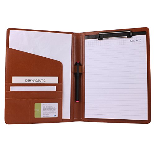 Geila Leather Resume Storage Clipboard Folder Portfolio Padfolio for Business School Office Conference (Brown)