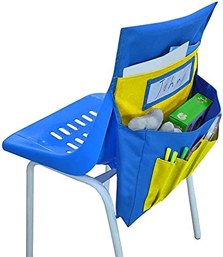 ITODA Classroom Chair Pocket Seat Companion with Name Tag Slot Chair Back Storage Pockets Buddy Hanging Storage Bag Stationery Organizer Bag Office Kids School Daycare Home College Supply