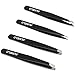 Tweezers Set 4-Piece - AUMELO Professional Stainless Steel Slant Tip and Pointed Eyebrow Tweezers - Great Precision for Eyebrow,Splinter,Ingrown Hair Removal Tweezer(Black)
